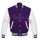 New Varsity Purple Letterman Wool Jacket with White Real Leather Sleeves