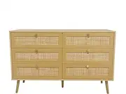 Foret 6 Chest of Drawers Rattan Tallboy Cabinet Bedroom Clothes Storage Wood