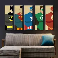 在飛比找樂天市場購物網優惠-實木框畫 高清五聯 超級英雄 蝙蝠俠 超人 可愛Q版 電影海
