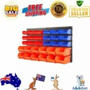 HORUSDY 30Bin Wall Mounted Storage Rack with Pegboard Red Blue Orange