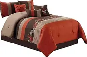 Chezmoi Collection Napa 7-Piece Luxury Autumn Leaves Scroll Embroidery Bedding Comforter Set (King, Rust Orange/Brown/Taupe)