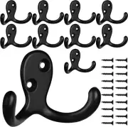 10 Pack Heavy Duty Double Prong Coat Hooks Wall Mounted with 20 Screws