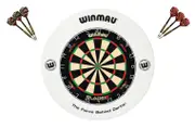 Winmau Blade 6 DUAL CORE Dart Board + White Printed Dartboard Surround + Darts