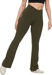 Womens Leggings High Waisted Crossover Bootcut Yoga Pants Flare Leggings Wide Leg Tummy Control Workout Pants