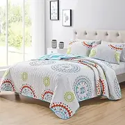 Mocaletto Luxury 2 Piece Twin Size Boho Quilts, Elegant&Reversible Quilt Set Bedding Set with Pillow Sham, Bohemian Bedspread, Lightweight Microfiber Twin Size Coverlet(Boho,68 * 88 inches)