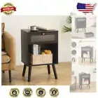 Chic Black Nightstand with Glass Drawer - Perfect Bedside Table for Small Spaces