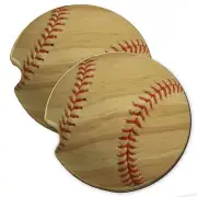 Baseball Wood Car Coaster Gift Set fit Car & Truck Cup Holder