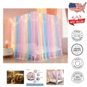 Colorful Bed Drapes Curtains with Lights - Versatile for Bed and Decor Needs
