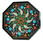 Black Marble Coffee Table Top Nature Pattern Inlay Work Kitchen Side Table