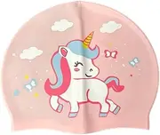 Girls' Swimming Cap with Unicorn, Pink Silicone, 20 cm x 22 cm