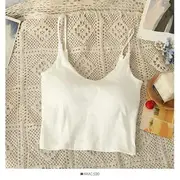 Plain V-Neck Cami Top with Pad in 5 Colors White - One Size