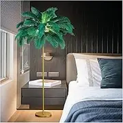 ANram Feather Floor Lamp Romantic Ostrich Feather LED Lamp for Living Room Bedroom Corner Decoration Floor Lamp 160cm Green