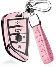 ontto TPU Car Key fob Cover Fit for BMW X1 X3 X5 X6 1 2 3 6 Series G32 G11 G12 5 Series 7 Series M5 F90 Smart Key case Shell Keyring Key Holder Bag Keychain Accessories Pink