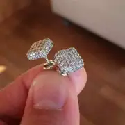 2 Ct Round Cut Moissanite Square Cluster Stud Earrings In 14K White Gold Plated