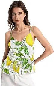 [ODAWA] Womens Tank Tops Spaghetti Strap, Lemons Branches Leaves Flowers Loose Fit V Neck Sleeveless Chiffon Tops XS-XL