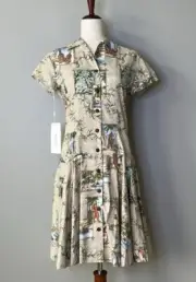 NWT Clotilde New York Tropical Retro Vibration Button Front Dress / SZ 2
