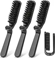 3Pcs Folding Travel Boar Bristle Brush and Comb Set - Compact Styling Set for Beard, Hair, Purse or Tote Bag