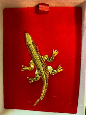 *VINTAGE* Gold-Plated Salamander Lizard Figurine in Silk Gift Box - Lu Xiao Yi