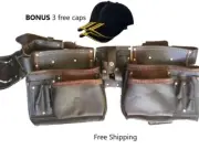 Tool Belt Real Leather Workmans Utility belt PLUS 3 free FREE Baseball Caps