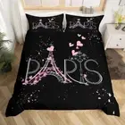 Cover Set Twin Size Eiffel Tower Bedding Set Kids Girls Black and Pink Chic