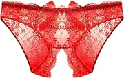 [Qiyifuwang] Women's Crotchless Thong Underwear Womens Sexy G-String Lace Thongs Panties Underwears Low Rise Cheeky Lingerie Brief Red,Large, #01_red, Large