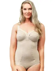 [Naturana] Wide Strap Supportive Bodysuit with Lace in Light Beige