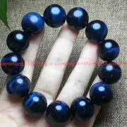 Huge 14mm Round Real Natural Blue Tiger's Eye Gems Beads Elastic Bracelet 7.5''