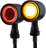 Motorcycle LED Turn Signal Lights Ring Light Style Small back Blinkers Universal Fit Compatible with Harley Sportster Softail Cruiser Street Bike Cafe Race Bobber (Black, Red&Amber)