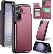 [Asuwish] Phone Case for Samsung Galaxy S23 FE 5G Wallet Cover with Tempered Glass Screen Protector and RFID Blocking PU Leather Credit Card Holder Stand Cell Accessories S 23 EF S23FE 23S Wine