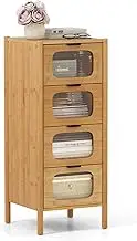 Giantex 3/4-Drawer Dresser, Bamboo Storage Cabinet with Fluted Tempered Glass Drawers, Mid Century Modern Chest of Drawers for Living Room, Bedroom, Study, Entryway (4 Tier)