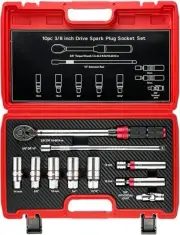 10-piece 360° Swivel Magnetic Spark Plug Socket Set includes 3/8-inch torque...