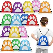 Eccliy Paw Print Party Favor Bags Puppy Cat Paw Print Gift Bags Drawstring Backpack for Kids Birthday Reusable Cute Snack Candy Goodies Bags for Themed Party Swimming Beach Travel