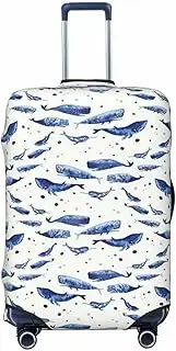 [CADREWY] Small blue whale swimming Print Travel Suitcase Cover Luggage Protector with Elastic Anti Scratch for Carry On, Black, Large