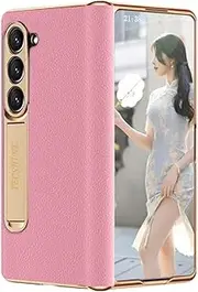 [TECSHINE] Leather Case for Samsung Galaxy Z Fold 5, Hinged Cover for Samsung Z Fold5 Phone, Bracket, Mobile Phone Shell, Support Frame, Leather Holster