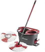 Vileda Turbo Microfibre Spin Mop and Bucket Set with Extra 2-in-1 Head Replacement for Cleaning Floors, Set of 1x Mop, 1x Bucket and 1x Refill, Red, 29.6 x 48.6 x 29.3 cm
