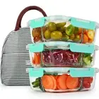 3 Pack Bento Box Glass Meal Prep Container 3 Compartments Glass Food Storage ...