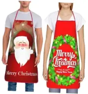 2Pcs Aprons Waterdrop Resistant Kitchen Cooking Aprons for Merry Christmas
