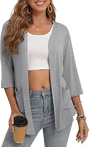[Bettysays] Women's 3/4 Sleeve Open Front Cardigan Casual Loose Lightweight Cardigans with Pockets