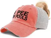 [Speedy Pros] Custom Womens Ponytail Cap I Pee in Pools A Embroidery Distressed Trucker Hats