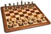 The Burnt Blazed Series Handcarved Chess Pieces in Burnt Boxwood with Chessboard