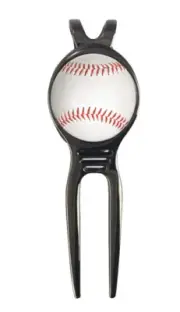 Baseball Novelty Golf Ball Marker + Black Gunmetal Divot Tool Gift