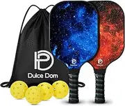 DULCE DOM Pickleball Paddles Set of 2/4, 4 Indoor Outdoor Pickleball Balls, Fiberglass Surface Paddle Racket with Cover Bag Training Equipment for Men Women