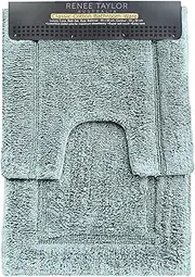 2pc Renee Taylor Tufted Bath/Contour Mat Set Cotton 2200GSM Toilet Gray Mist