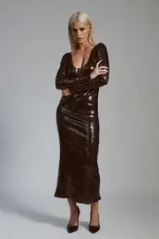 verona sequin maxi dress in dark chocolate