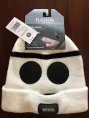 Igloos YOUTH Lighted 5 LED BEANIE Hat White Black One Size Ghost Robot NWT