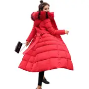 Nevenka Women Warm Down Jacket with Hood Fur Long Puffer Coat-Red