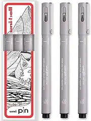 Uni Pin Fineliner Drawing Pen - Light Grey Ink - Brush Nib - Pack of 3