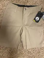 New tags Boy's Volcom Khakis Frickin Racket Shorts Tan Size 24 big youth size 8