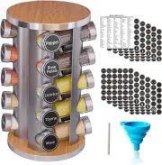 Revolving Spice Rack Set with 20 Spice Jars, Kitchen Spice Tower Organizer