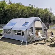 Inflatable Tent for Camping with Air Pump, 6-8 Person Large Family Camping Tunnel Tent, Outdoor Blow Up Tent with Mesh Windows & Doors, Quick Set Up
